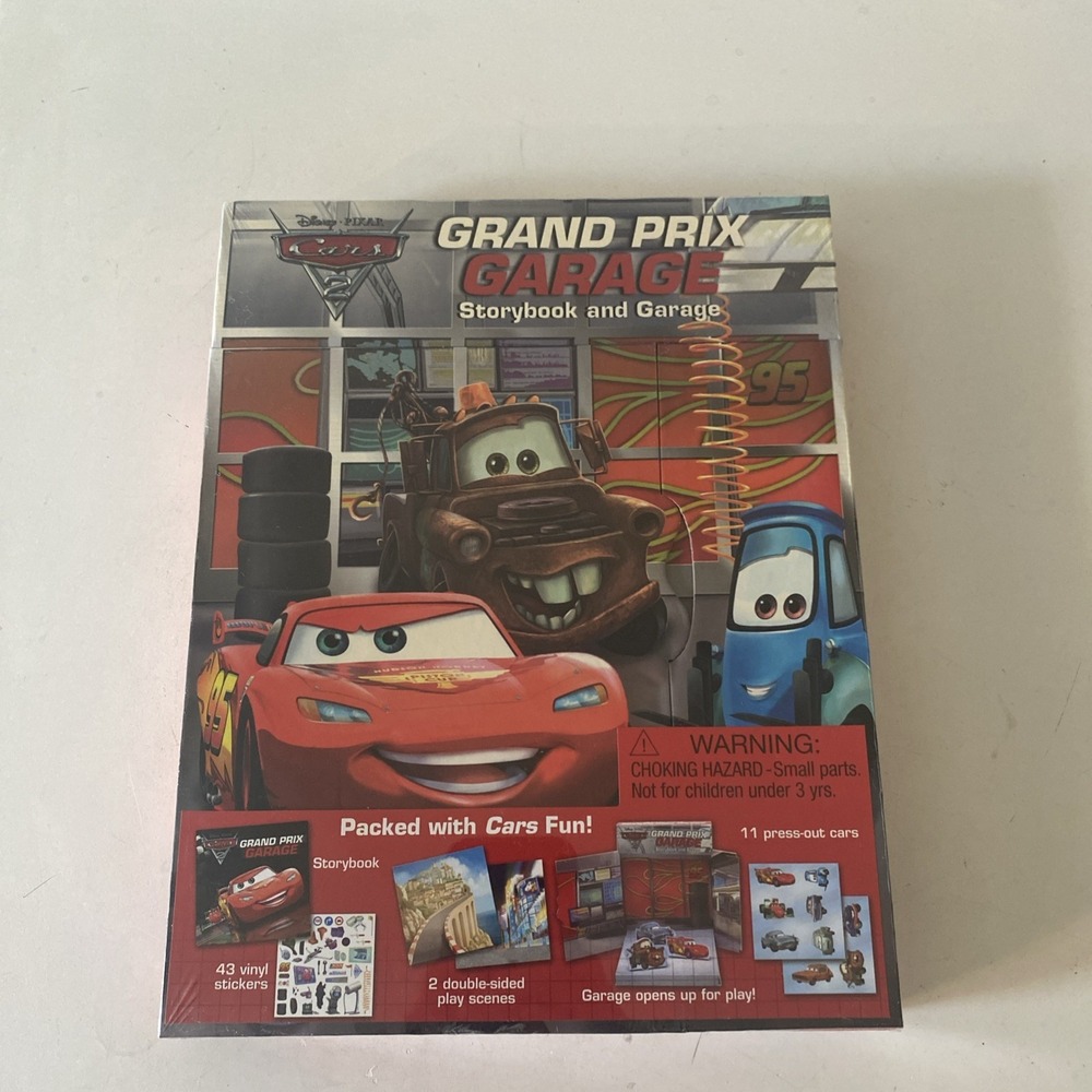 Vintage Grand Prix Garage Storybook & Garage Disney Cars 2 Packed With Cars Fun